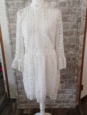Eilly Bazar White Lace Long-Sleeve  Dress
